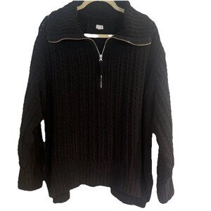 AERIE Cable Car Black 1/4 Zip Oversized Chunky Knit Sweater Lightweight Sz XL